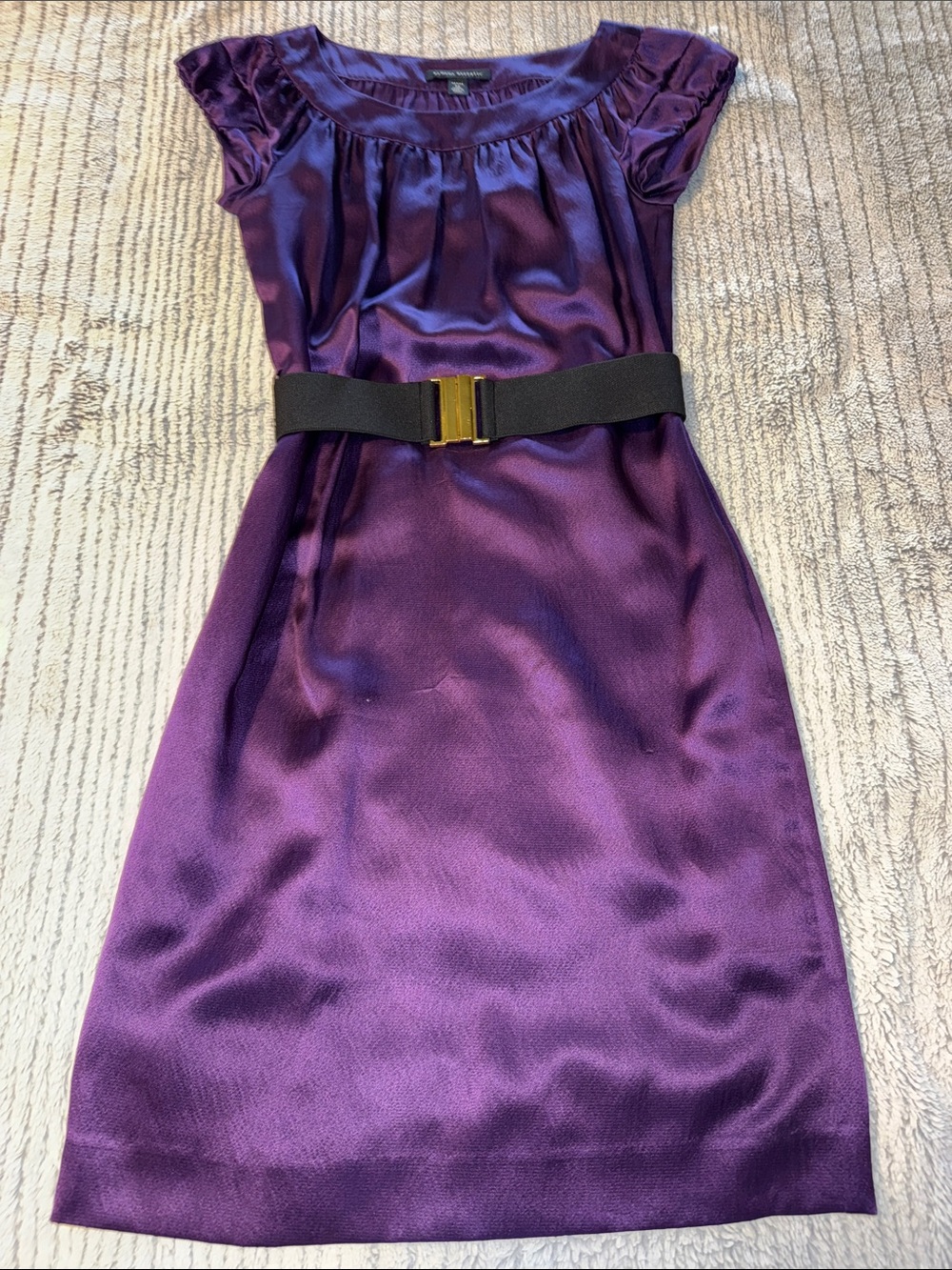 Banana Republic Purple Satin Midi Dress with Black Elastic Belt